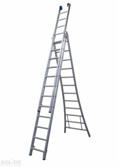Solide 3-delige omvormbare ladder 3X16 sporten, met stabilisatiebalk (geen A-stand)